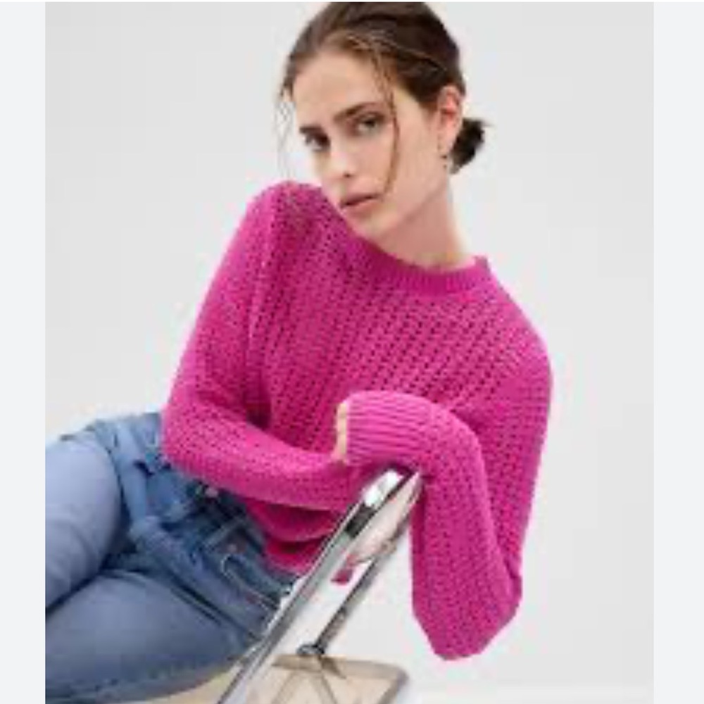 NWT Gap Crochet Open Knit Crewneck “Standout Pink” Sweater Size XL Tall